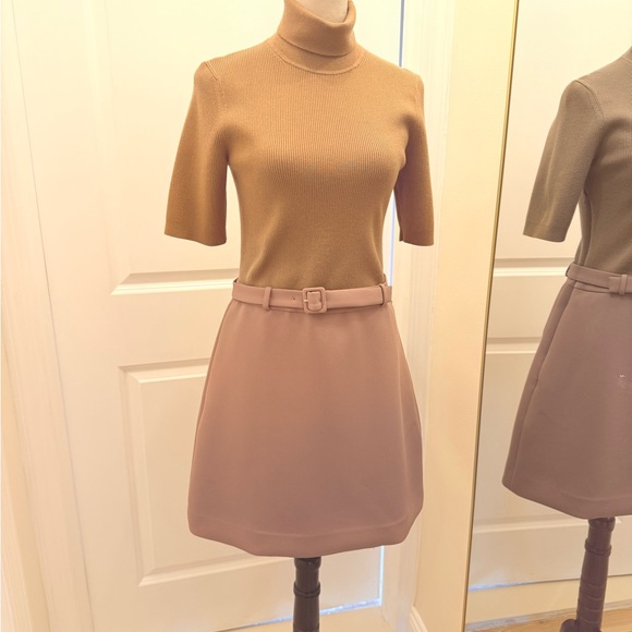 THEORY Combo Dress Bistretch Wool Twill Ribbed Sweater Turtleneck Size M - Picture 12 of 15